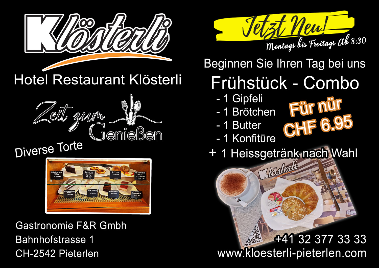 Frühstück und Torten - Restaurant Klösterli Pieterlen, Biel, Grenchen, Lengnau